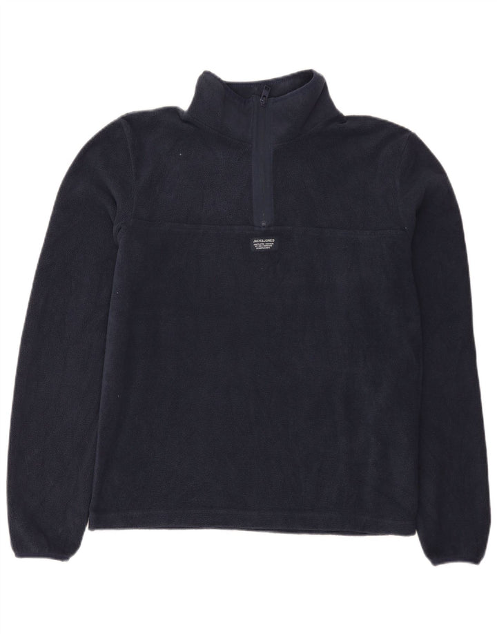 Suéter masculino de lã Jack & Jones com zíper e gola pequena azul marinho poliéster