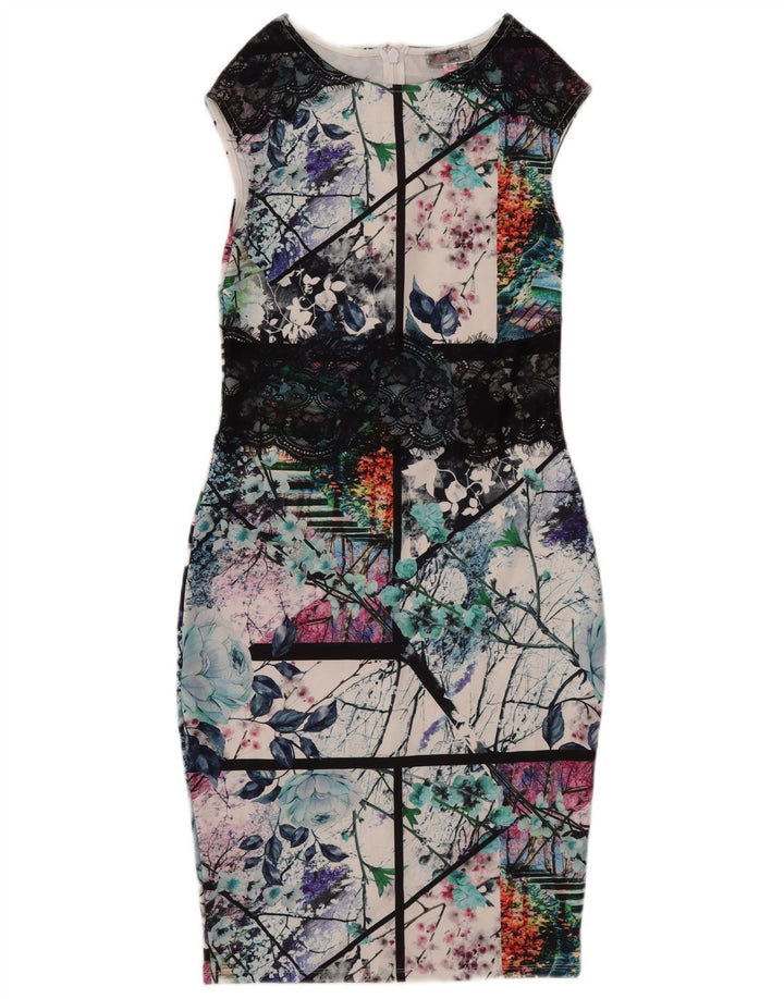 Vestido bodycon gráfico feminino Lipsy Reino Unido 10 pequeno poliéster multicolorido