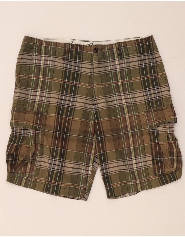 EDDIE BAUER Shorts cargo masculino W35 grande algodão xadrez cáqui