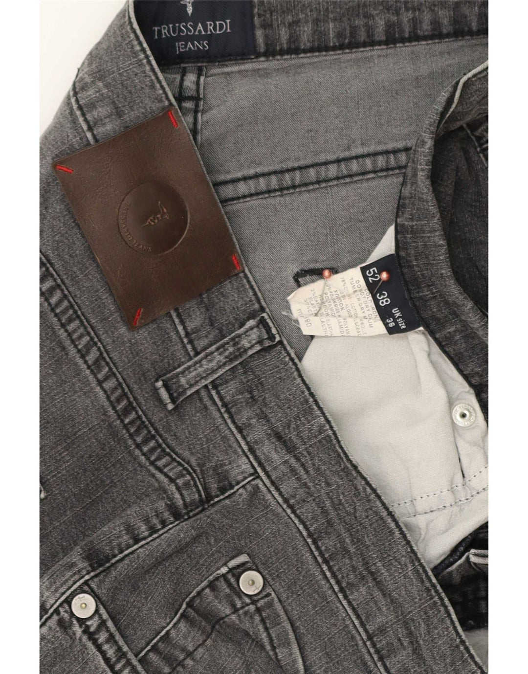 Trussardi Calça jeans reta masculina W36 L34 algodão cinza