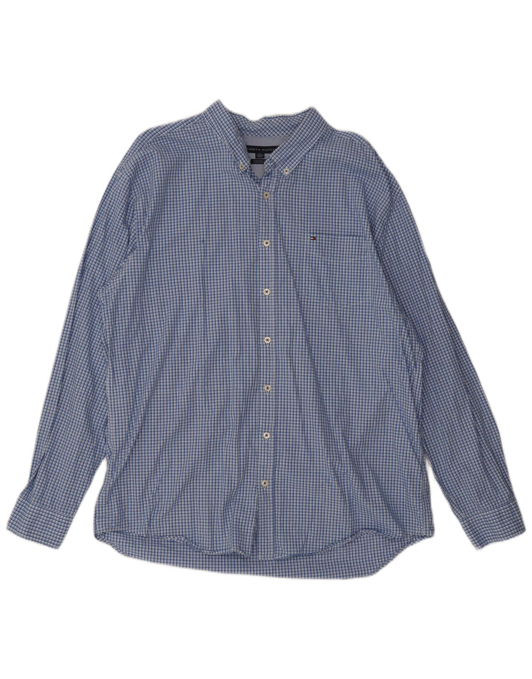 Camisa masculina Tommy Hilfiger Custom Fit 2XL algodão xadrez azul