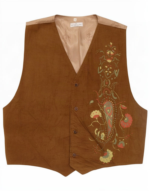 Colete gráfico masculino vintage IT 52 grande algodão paisley bege