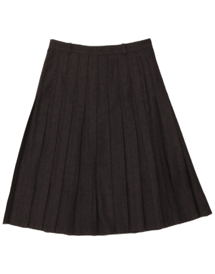 Saia plissada feminina vintage W29 lã cinza médio