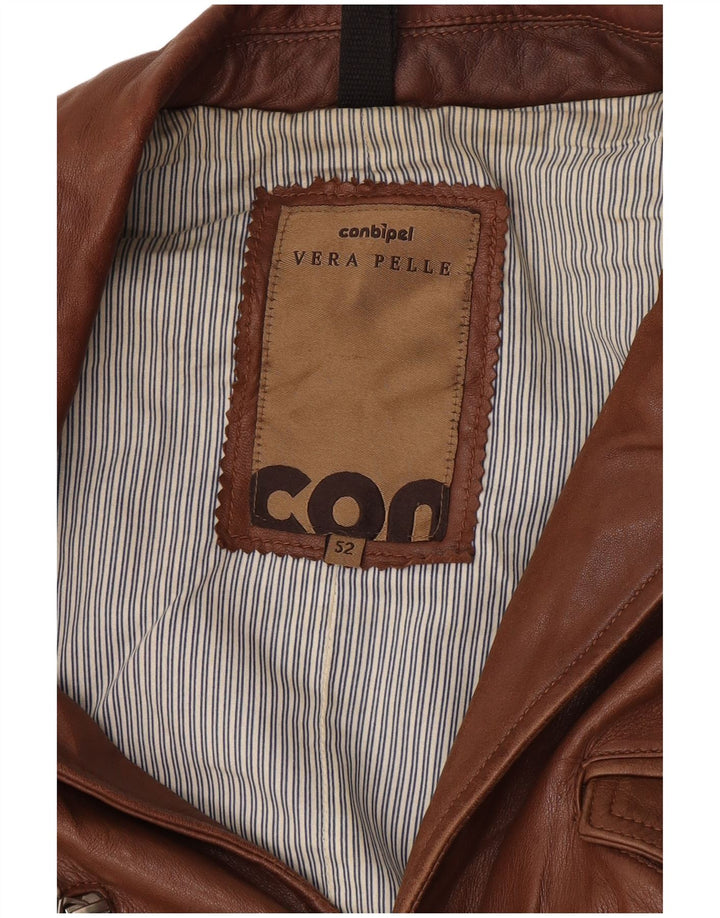 Jaqueta blazer masculina de couro com 4 botões da Conbipel IT 52 couro marrom grande