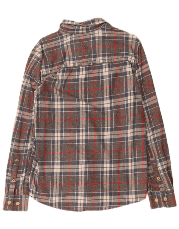 Camisa masculina de flanela Fat Face pequena algodão xadrez cinza