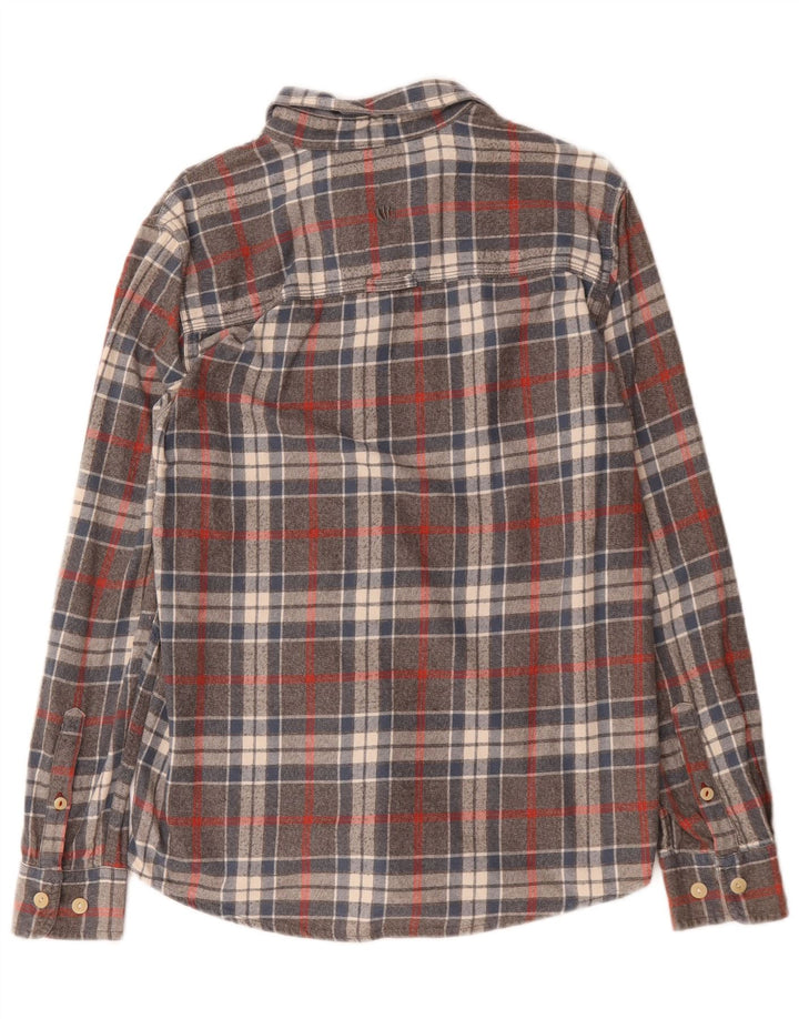 Camisa masculina de flanela Fat Face pequena algodão xadrez cinza