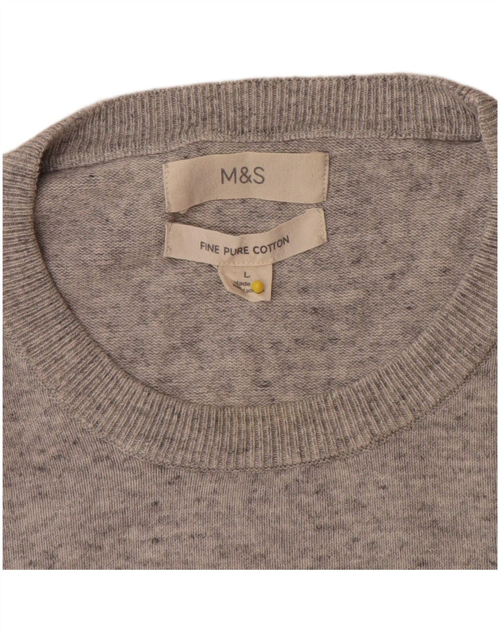 Suéter masculino Marks & Spencer com gola redonda, grande algodão manchado cinza