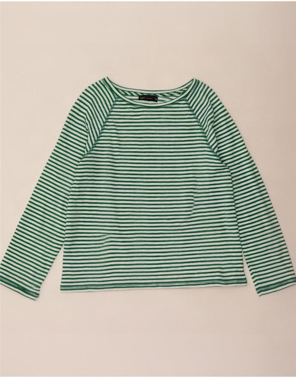 Top feminino Marks & Spencer manga comprida UK 18 XL algodão listrado verde