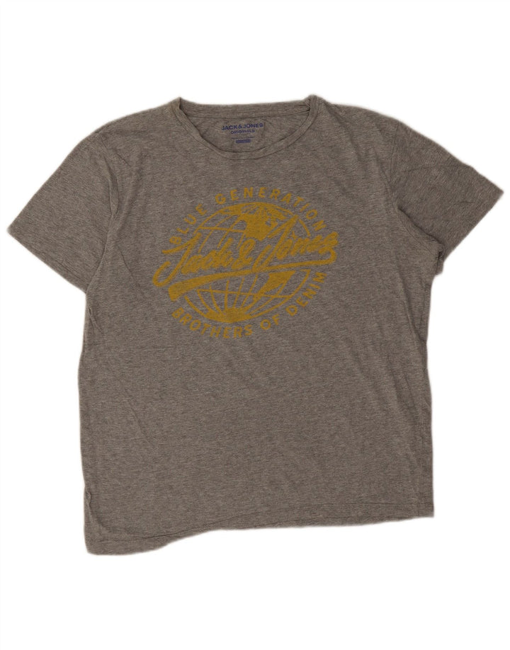Camiseta masculina Jack & Jones Regular Fit com estampa gráfica cinza médio manchado