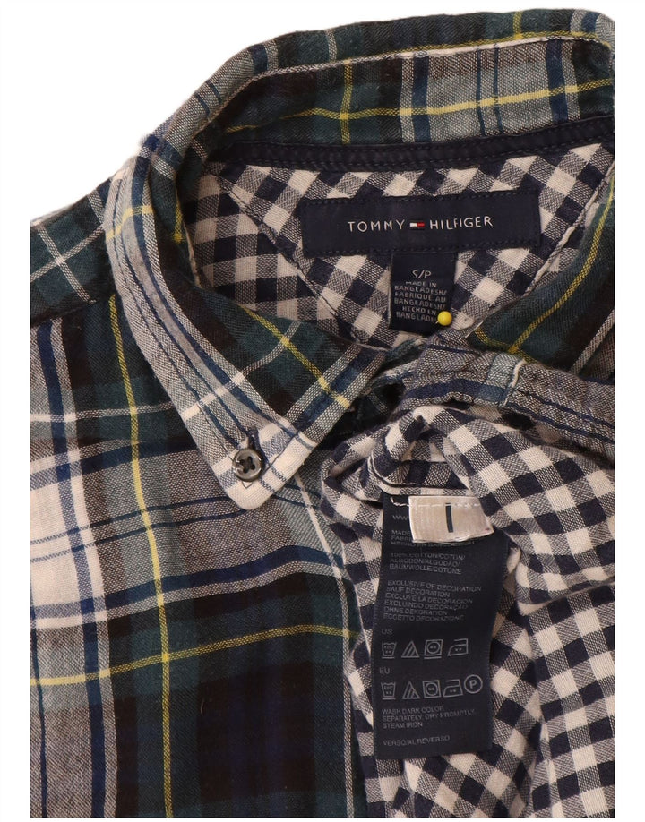 Camisa masculina de flanela Tommy Hilfiger pequena xadrez multicolorida de algodão