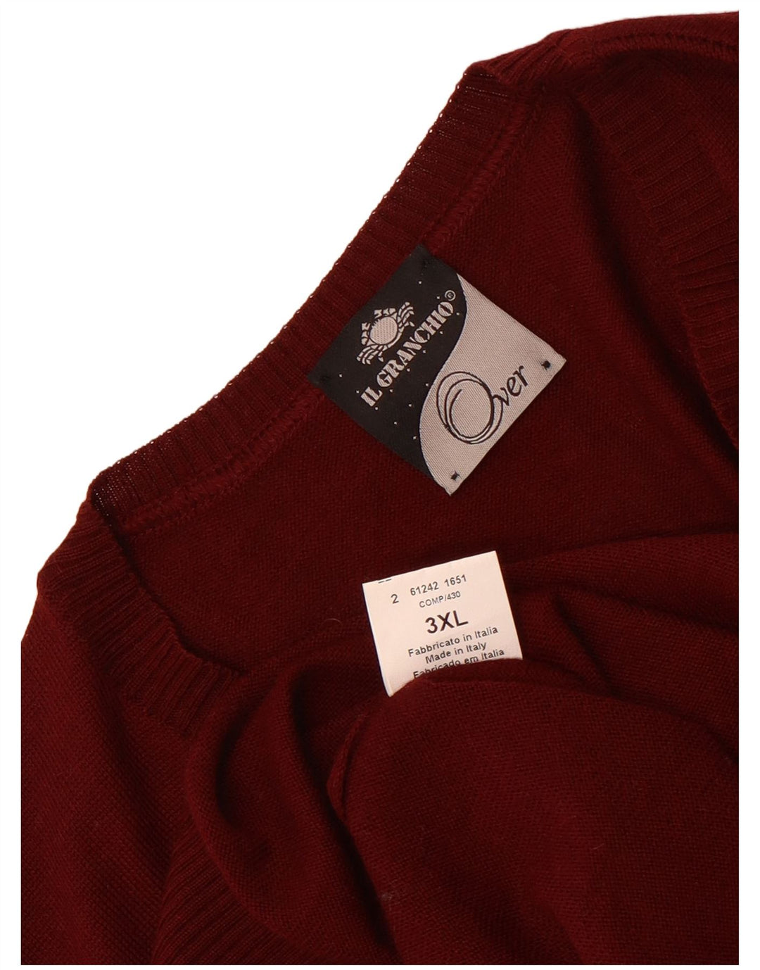 Suéter masculino Il Granchio com decote em V 3XL lã listrada cor de vinho