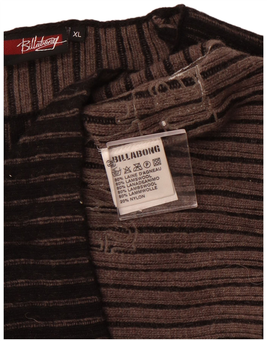 Suéter feminino Billabong com gola canoa UK 18 XL lã de cordeiro listrada preta