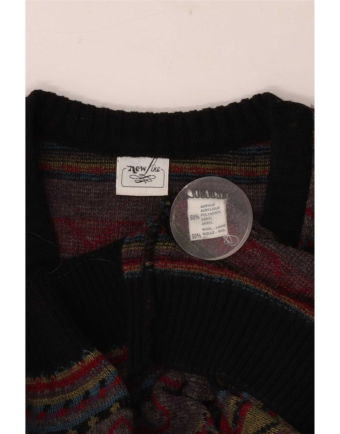 Colete masculino vintage regata grande acrílico geométrico multicolorido