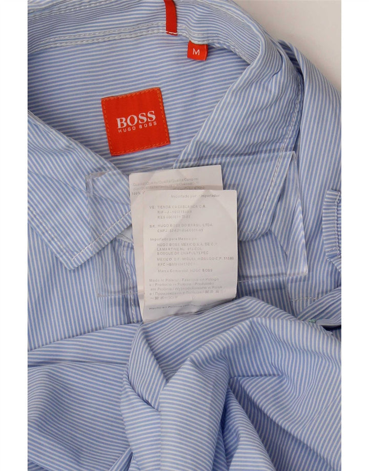 Camisa masculina Hugo Boss de algodão listrado azul médio