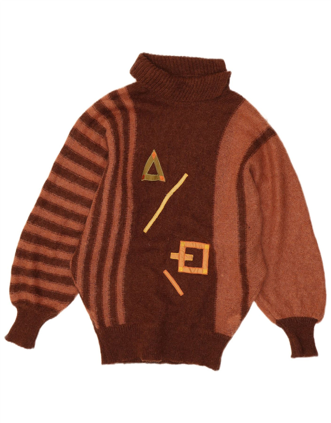 Suéter feminino VINTAGE com gola redonda Reino Unido 14 grande mohair listrado marrom