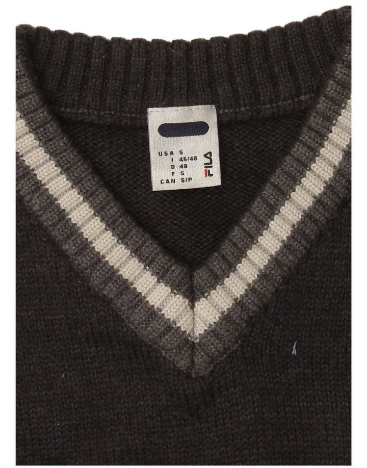 Suéter masculino Fila com decote em V pequeno cinza