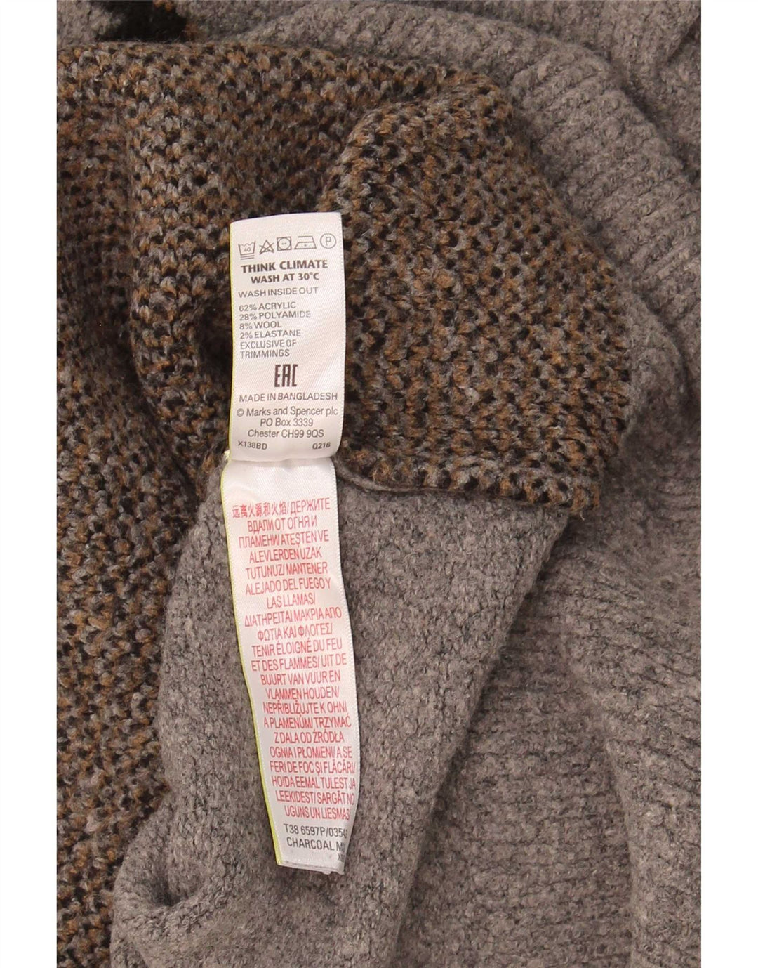 Suéter feminino Marks & Spencer com gola tartaruga Reino Unido 18 XL cinza