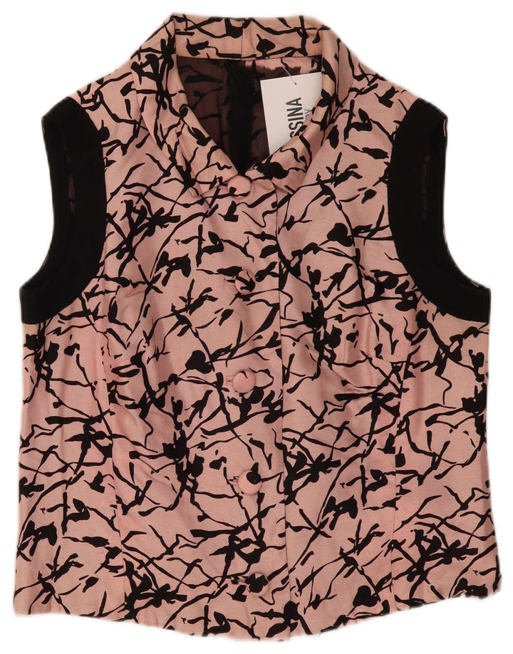 Colete feminino vintage com padrão abstrato UK 14 rosa médio