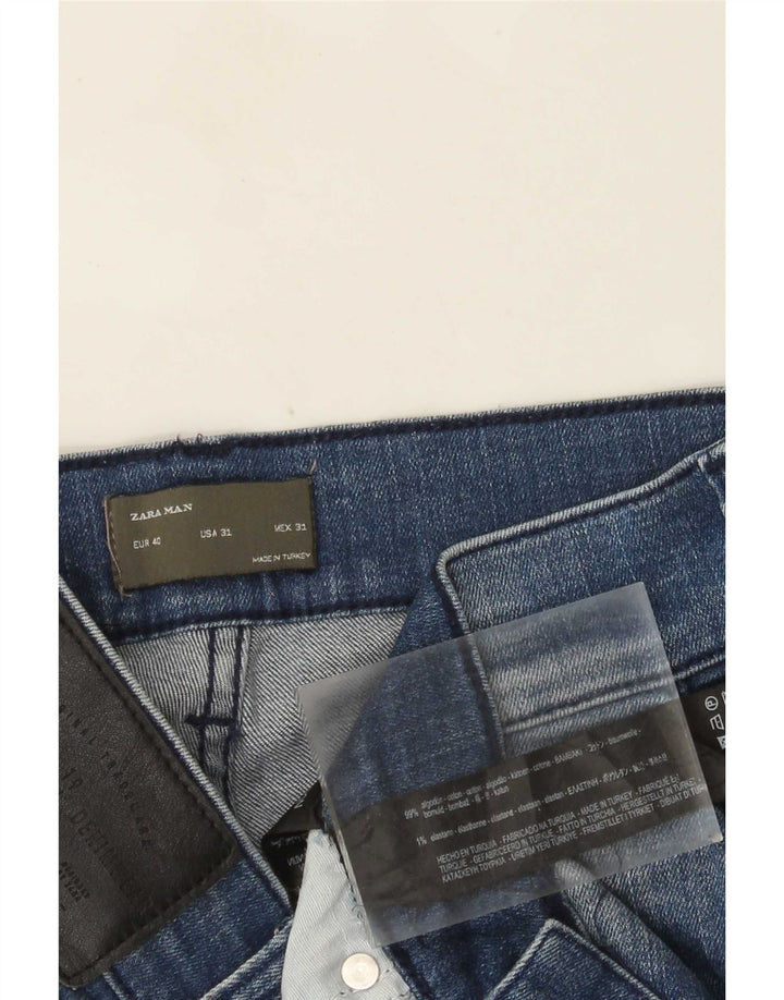 Zara Mens Distressed Slim Jeans EU 40 Médio W31 L28 Azul Colourblock