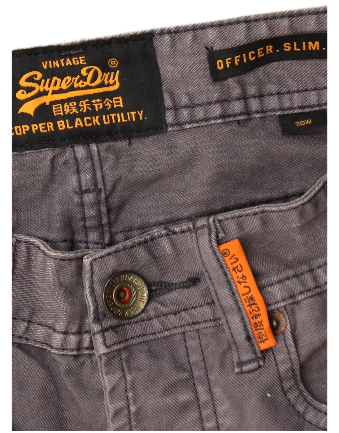 Shorts jeans masculinos Superdry Slim W30 algodão cinza médio