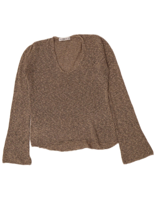 Suéter feminino Zara com decote em V Reino Unido 10 pequeno marrom