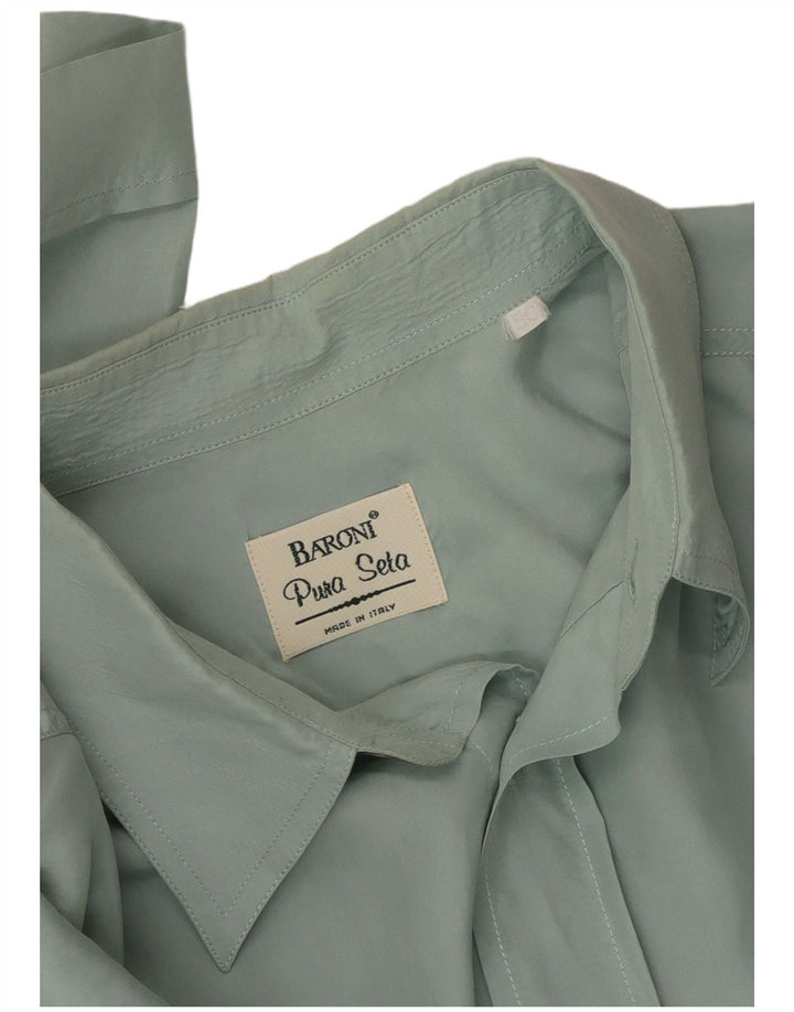 Camisa masculina de manga curta BARONI IT 50 seda verde médio