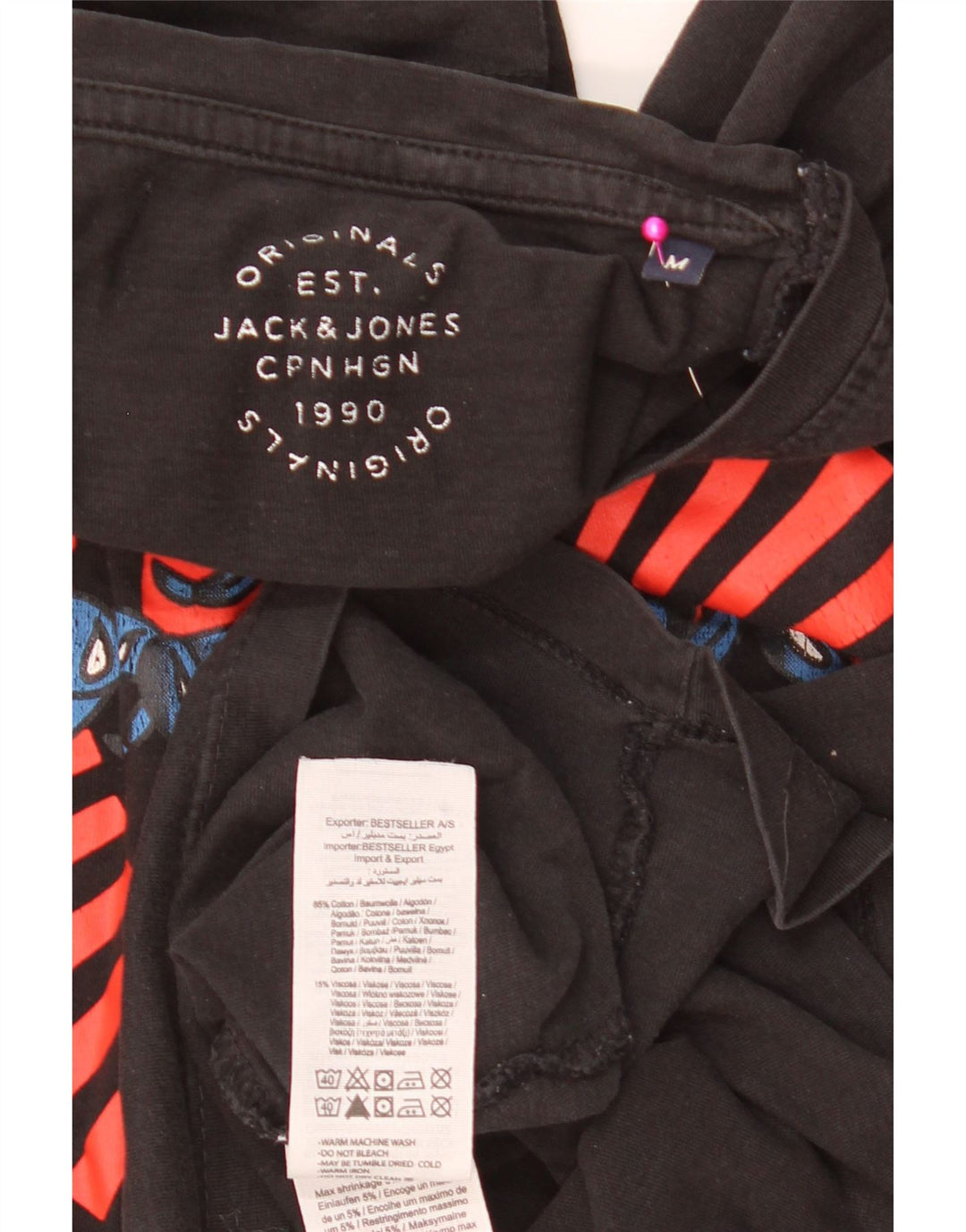 Camiseta gráfica masculina Jack & Jones Top médio algodão preto