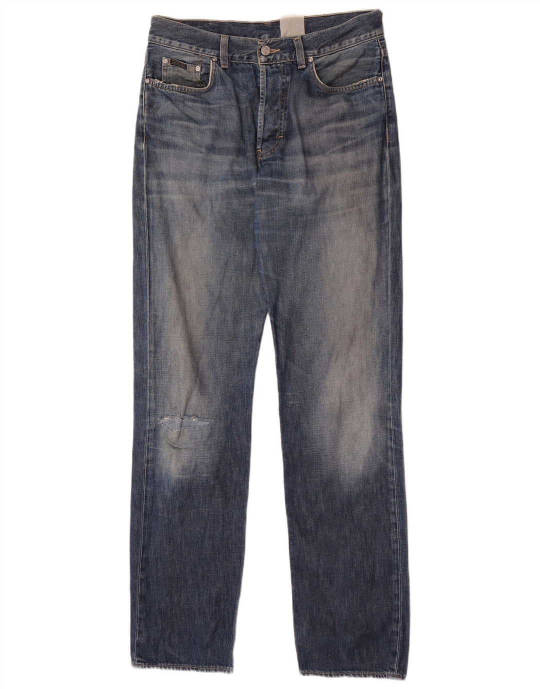 Calça jeans reta masculina Calvin Klein desgastada W32 L34 azul