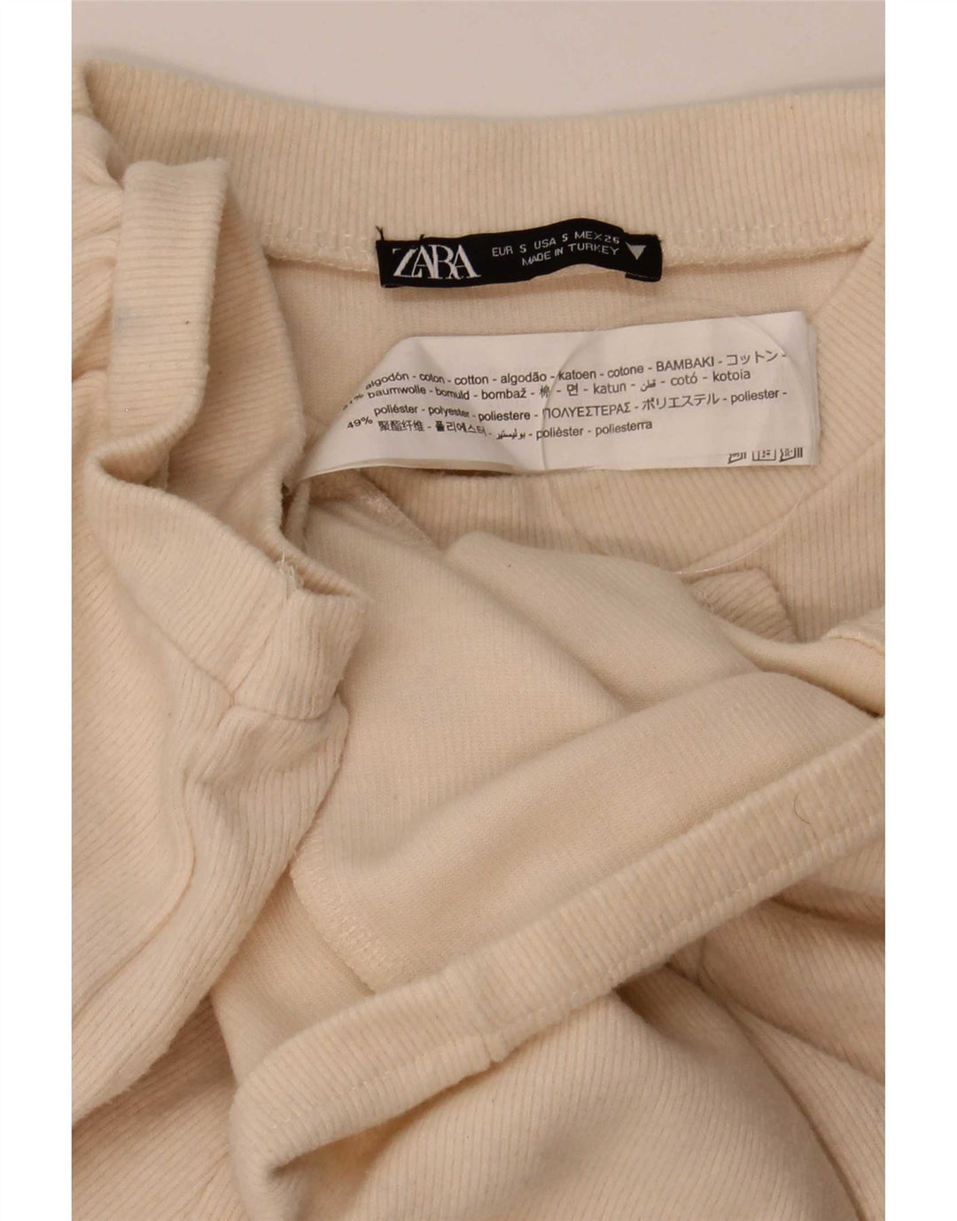 Blusa feminina Zara Top UK 10 pequeno algodão bege
