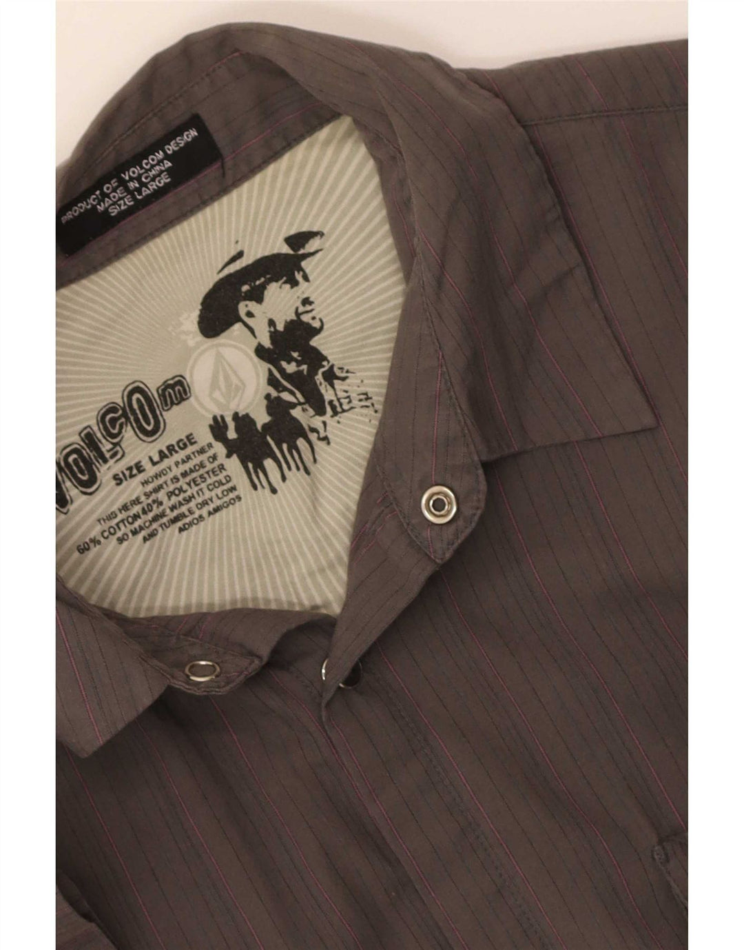 Camisa masculina de manga curta Volcom grande algodão listrado cinza