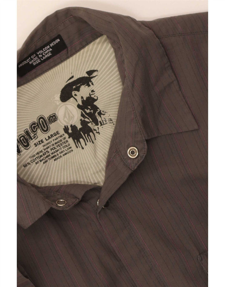 Camisa masculina de manga curta Volcom grande algodão listrado cinza