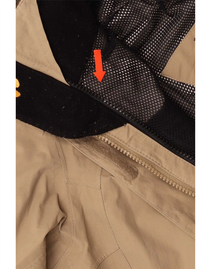 Jaqueta de chuva feminina com capuz Jack Wolfskin Reino Unido 12/14 bloco colorido bege médio