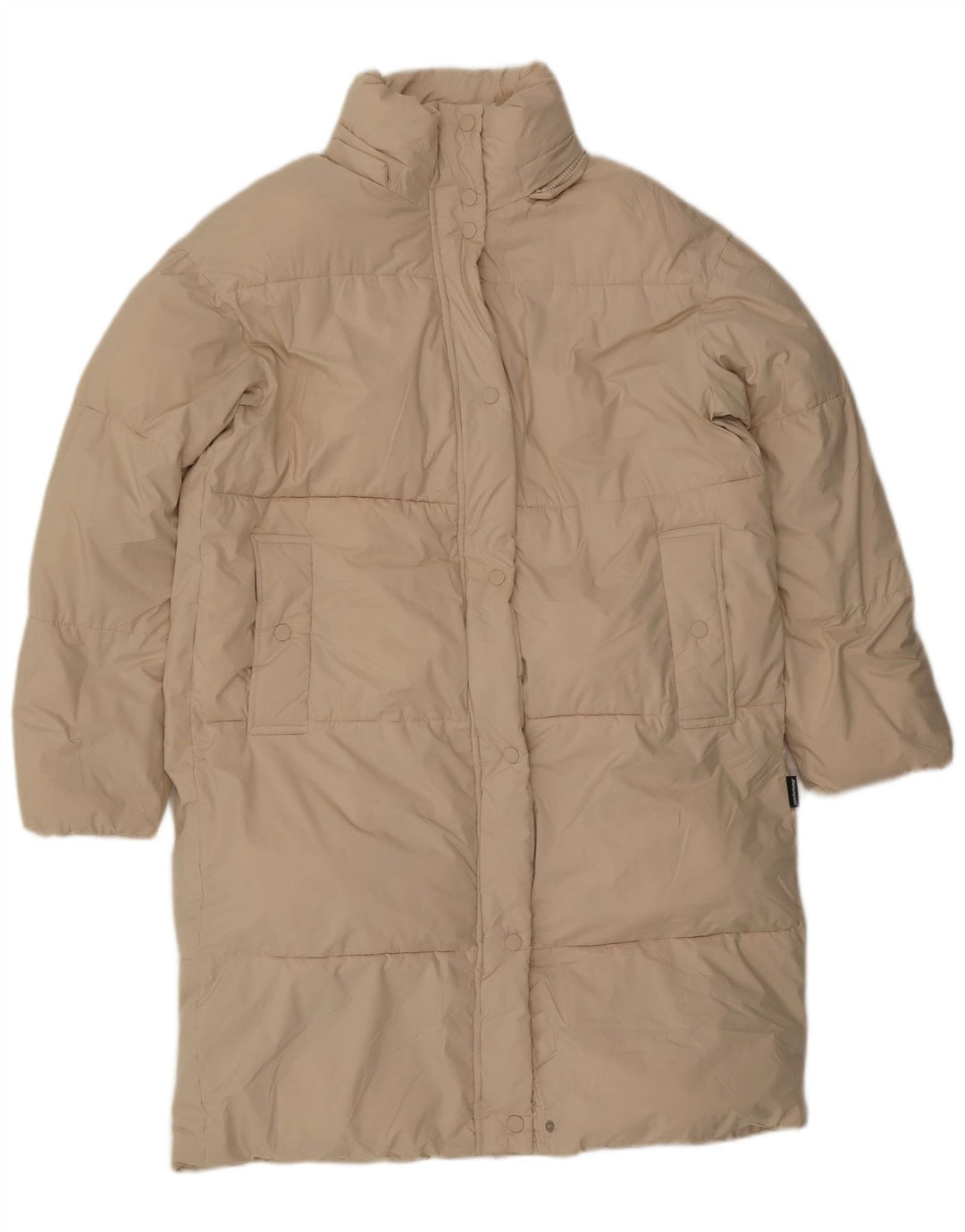 Casaco acolchoado superdimensionado feminino ZARA UK 6 XS poliéster bege