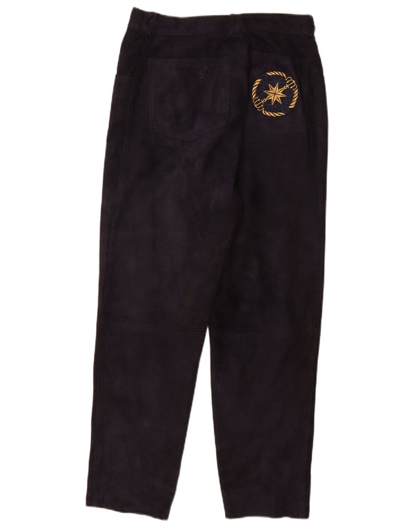 Vintage Womens High Waist Suede Trousers W28 L28 Navy Blue