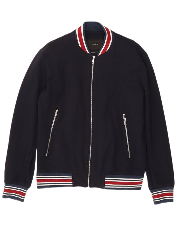 Jaqueta bomber masculina Zara UK 40 grande viscose listrada azul marinho