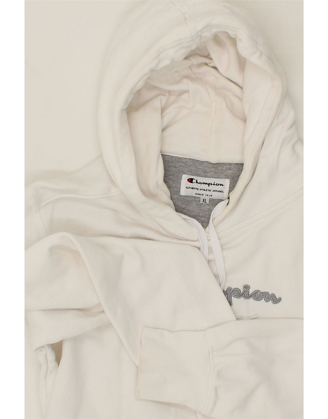 CHAMPION Womens Graphic Hoodie Jumper UK 18 XL White Cotton Vintage Champion and Second-Hand Champion from Messina Hembry 
