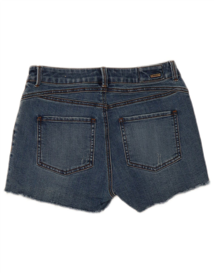 Shorts jeans feminino PRANA W26 pequeno algodão azul