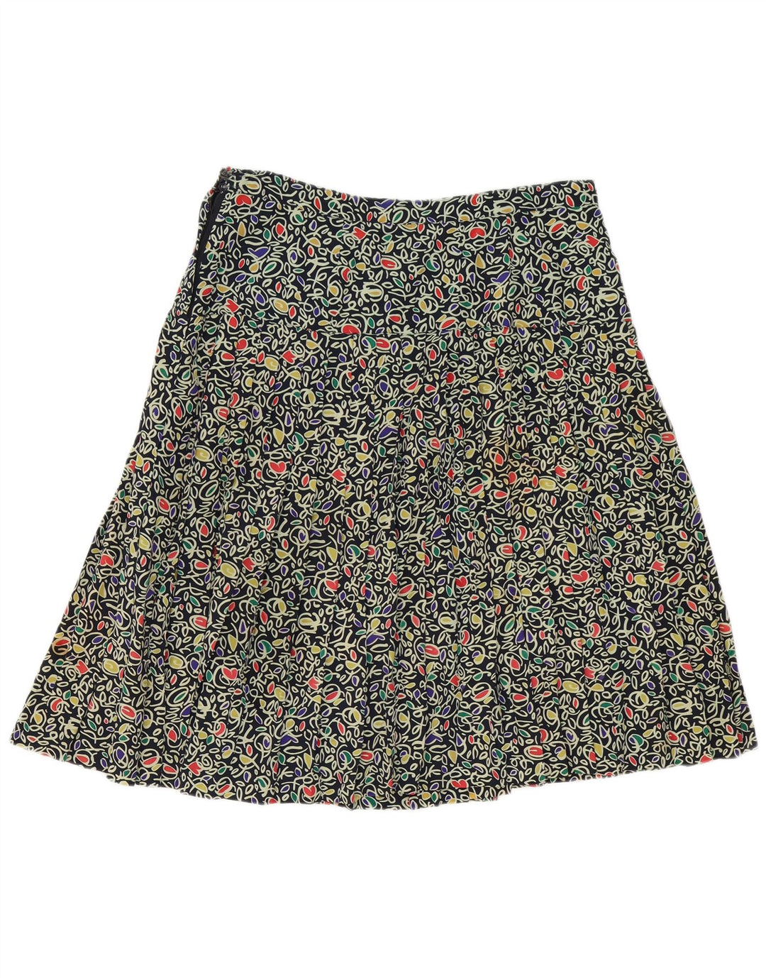 Saia plissada feminina vintage com padrão abstrato W34 grande multicolorida
