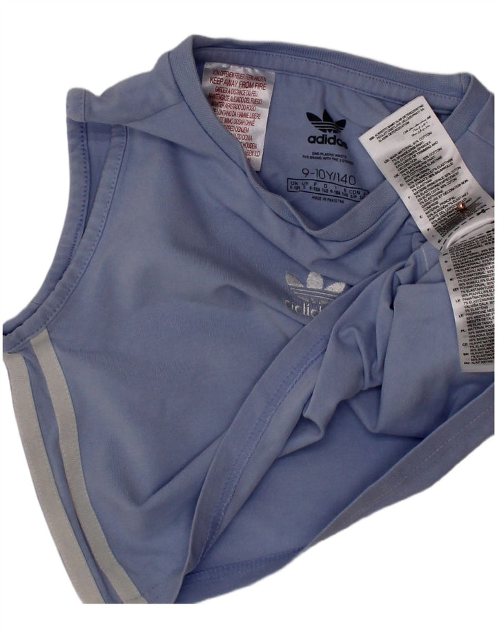 ADIDAS Girls Crop Vest Top 9-10 Years Blue Cotton