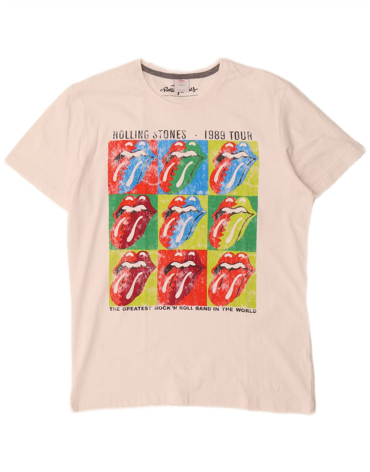 Camiseta masculina S.Oliver Rolling Stones com estampa gráfica grande branca
