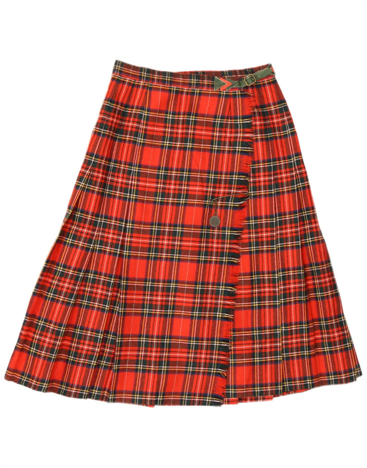 Saia feminina vintage IT 42 médio W26 lã virgem xadrez vermelha