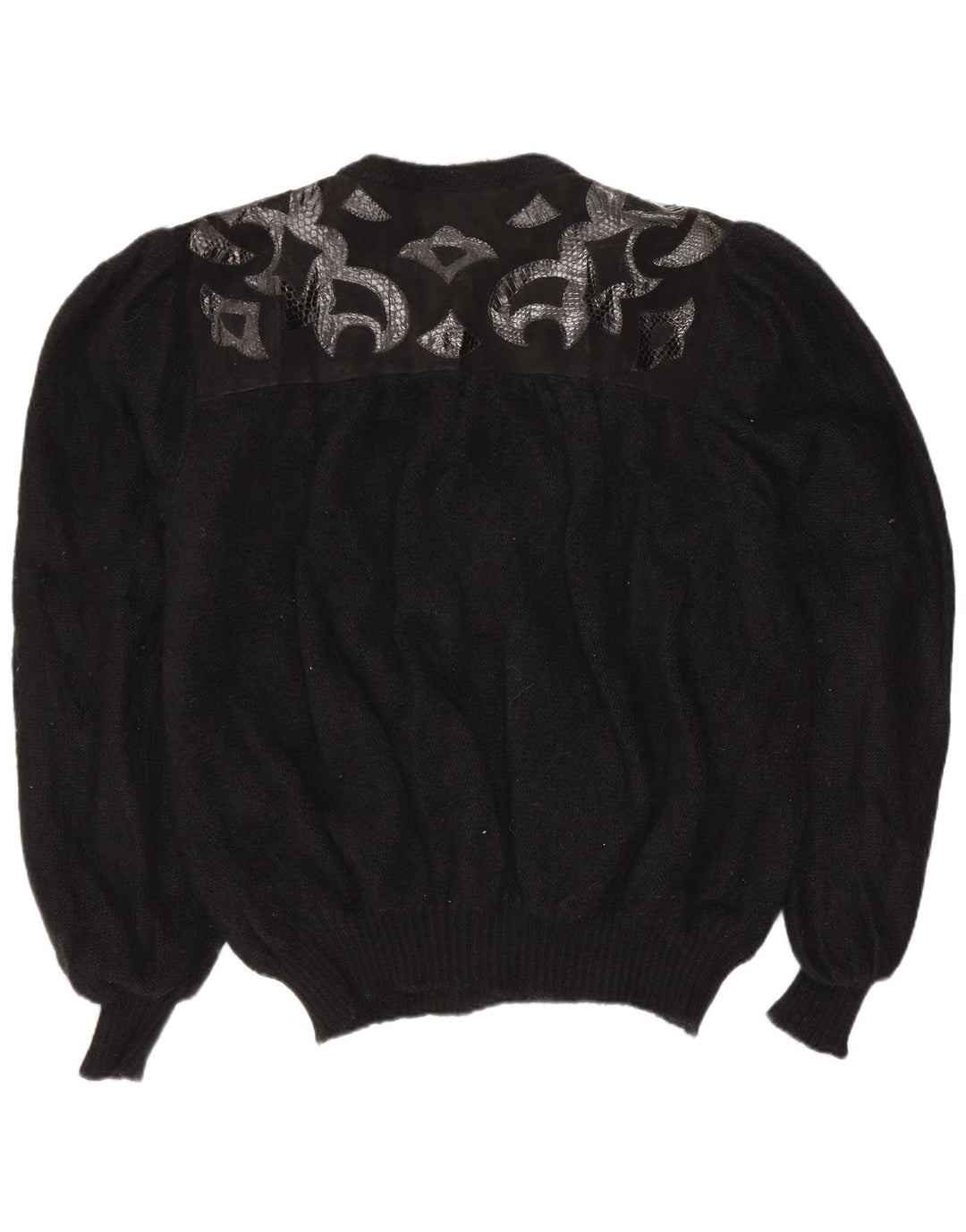 Suéter cardigã feminino vintage com padrão abstrato Reino Unido 20 2XL preto retrô