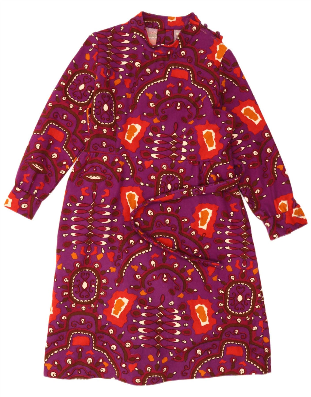 Vestido feminino vintage com padrão abstrato linha A Reino Unido 12 roxo médio