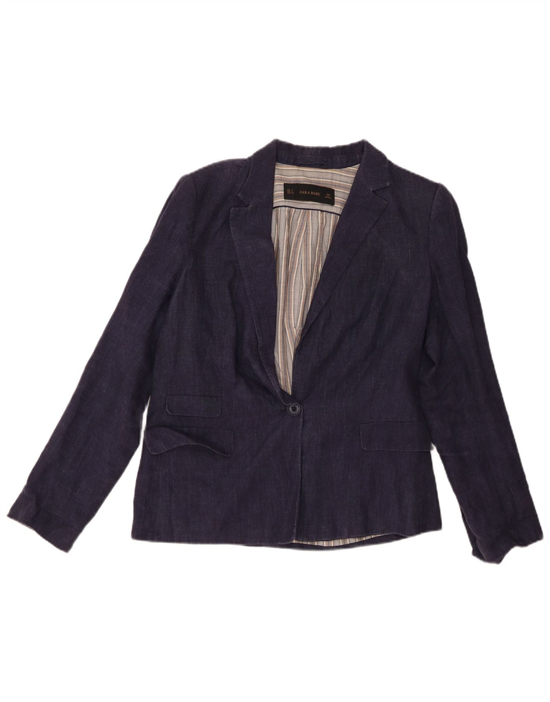Jaqueta blazer feminina Zara com 1 botão Reino Unido 16 grande azul marinho