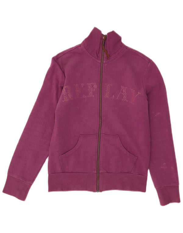 Jaqueta feminina Replay com estampa gráfica UK 10 algodão roxo pequeno