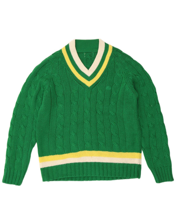 Suéter feminino VINTAGE com decote em V Reino Unido 16 grande listrado verde