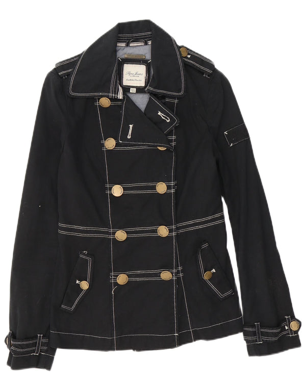 Jaqueta militar feminina PEPE Jeans com peito duplo Reino Unido 6 XS algodão preto