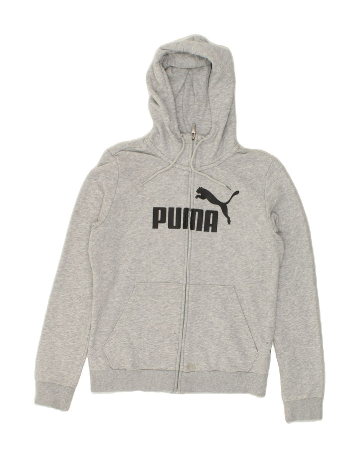 PUMA Womens Graphic Zip Hoodie Sweater UK 12 Medium Grey Cotton Vintage Puma and Second-Hand Puma from Messina Hembry 