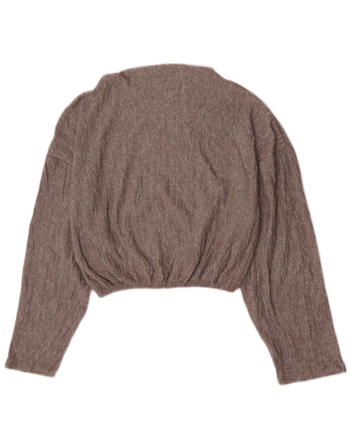 Suéter feminino Zara com gola canoa e decote em barco, Reino Unido 10, pequeno, cinza, poliéster