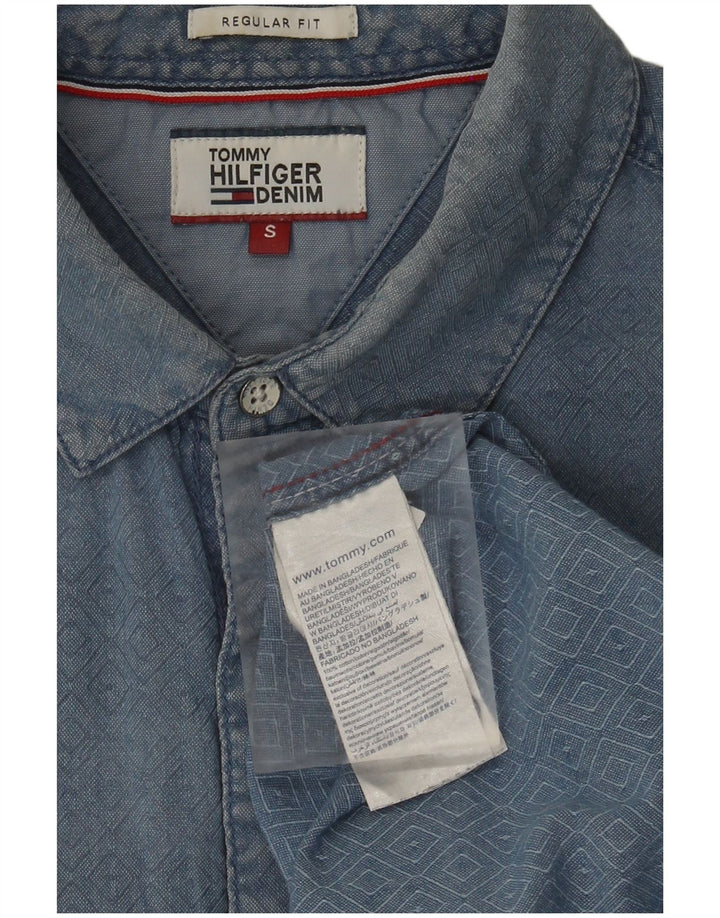 Camisa masculina Tommy Hilfiger Regular Fit pequena azul geométrica de algodão